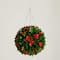 15in. UV Resistant Artificial Red Tip Photinia Christmas Hanging Ball with Gold Berries (Indoor/Outdoor)